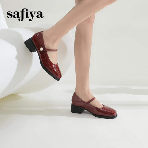 Safiya/索菲娅2024春季新品 复古珍珠一字带方头粗跟玛丽珍浅口单鞋 SF41111138 商品图1