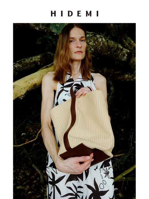 HIDEMI度假系列草编拼皮水桶包tote托特包中号 商品图4