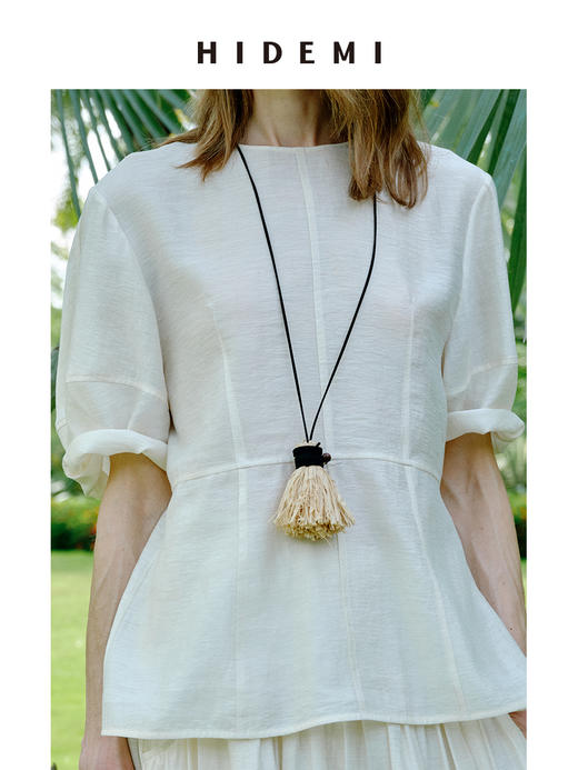 HIDEMI度假系列“棕榈树下”草绳串珠手工设计感流苏挂件项链 商品图3