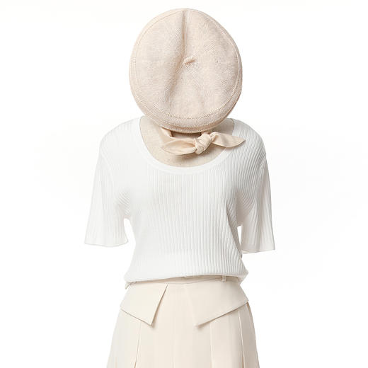 Famecoco范可儿短袖圆领针织衫女夏季修身短款套头上衣FAC3DB010 商品图2