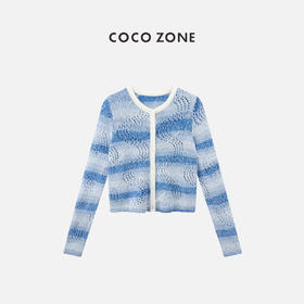 COCO ZONE"多瑙河"2024早春时尚设计感渐变条纹圆领长袖针织衫CC1A0552