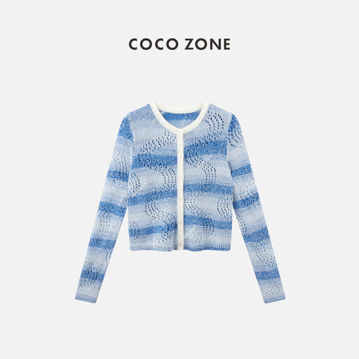 COCO ZONE"多瑙河"2024早春时尚设计感渐变条纹圆领长袖针织衫CC1A0552 商品图0