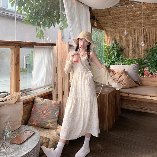 <曾小咸推荐>【莉香恋人】黄色碎花连衣裙+开衫 商品图1