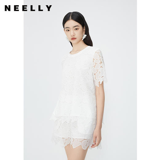NEELLY纳俪商场同款重工蕾丝镂空上衣短裤两件套女高质感时髦套装N24052Z01182 商品图2