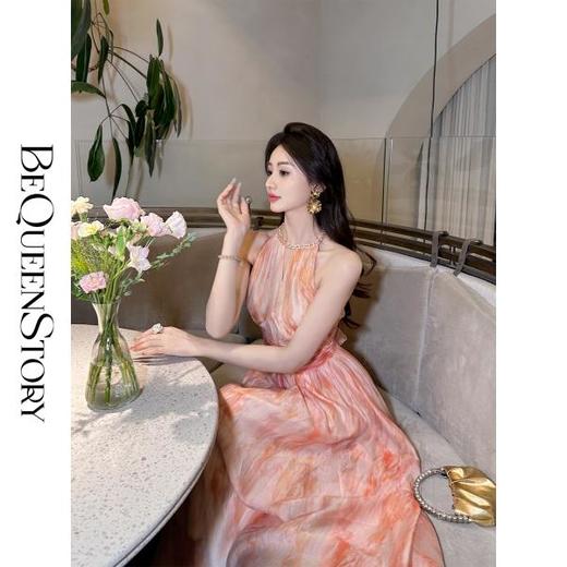 BeQueenStory【落日橘彩】轻薄透气冰丝凉感修身显瘦无袖连衣裙夏新 商品图3