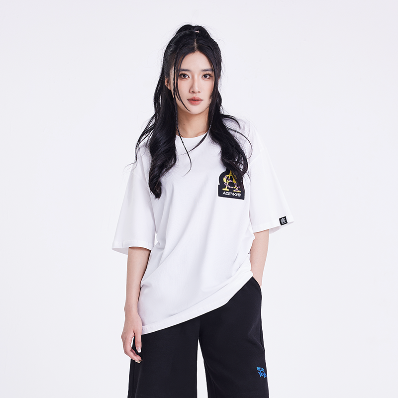 ACEYKYB黄子韬趣味积木塔T恤男女2025夏季新款章仔贴布绣休闲短袖