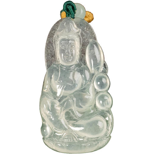 高冰种翡翠执莲观音牌挂饰 商品图5