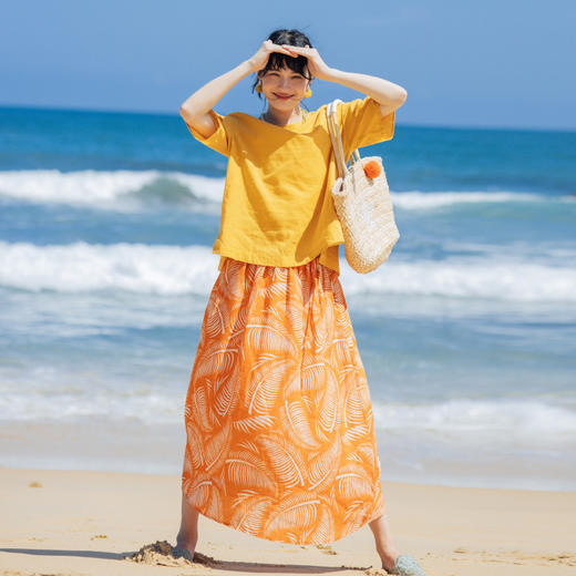 绽放旅行女装341朵/苎麻天丝圆领宽松文艺棉麻T恤上衣 商品图2
