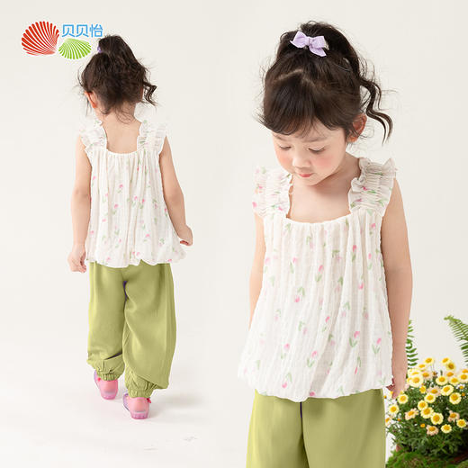 贝贝怡童装女童短袖套装宝宝夏季短袖长裤两件套2024新款甜美夏装 商品图1