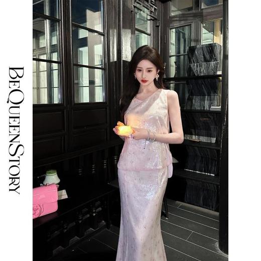 【孤品样衣，不退不换】【西洋丁香】新中式国风温婉典雅亮片刺绣上衣&半裙女 商品图4