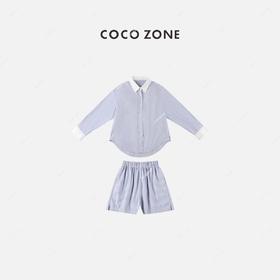 COCO ZONE 通勤风气质撞色条纹衬衫衬衣+百搭显瘦裤子 23C18883