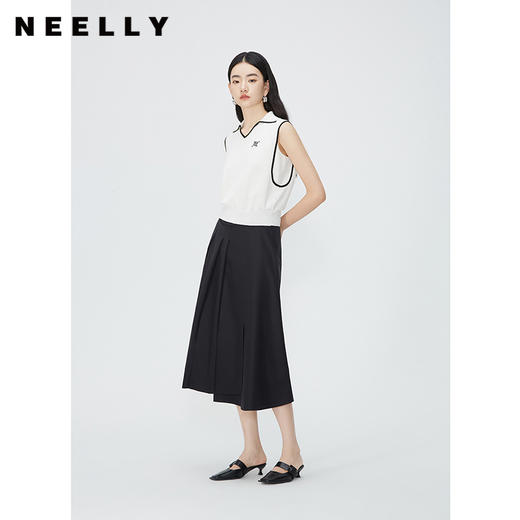 NEELLY纳俪商场同款气质复古赫本风百褶裙通勤高腰显瘦A字半身裙N24052E01177 商品图1