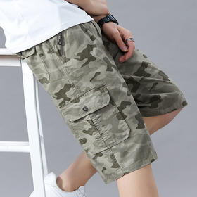 红览 纯棉100%男士过膝短裤七分迷彩短裤
