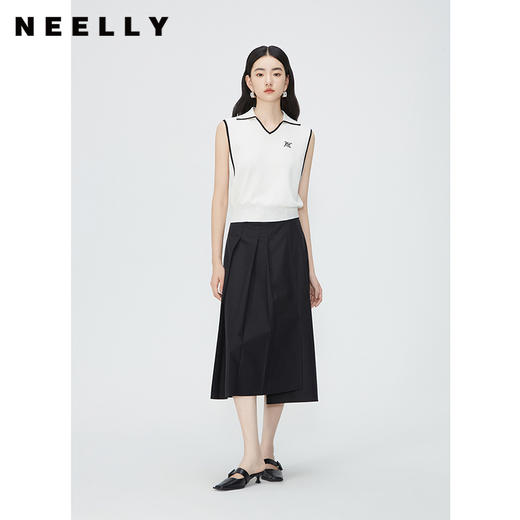 NEELLY纳俪商场同款气质复古赫本风百褶裙通勤高腰显瘦A字半身裙N24052E01177 商品图0