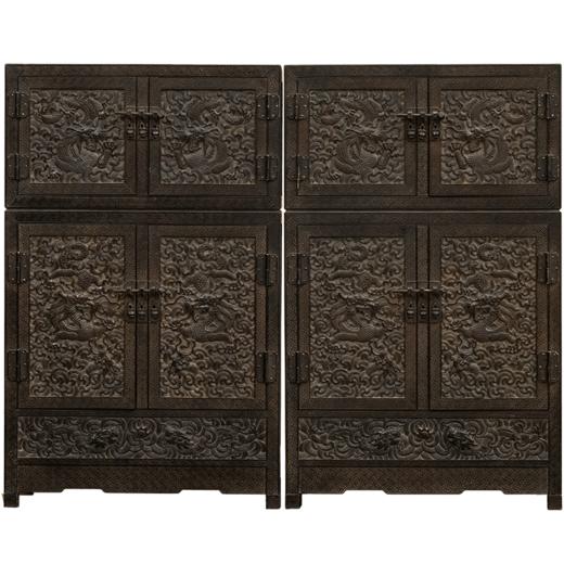 二十世纪 紫檀满雕戏水龙纹四件柜摆件（一对） 商品图5