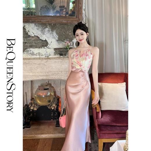 BeQueenStory【亭亭玉荷】轻奢性感含醋酸冰丝凉感修身连衣裙夏季新 商品图3