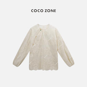 COCO ZONE2024新中式斜扣提花雪纺衬衫早春国风上衣CC1A0479