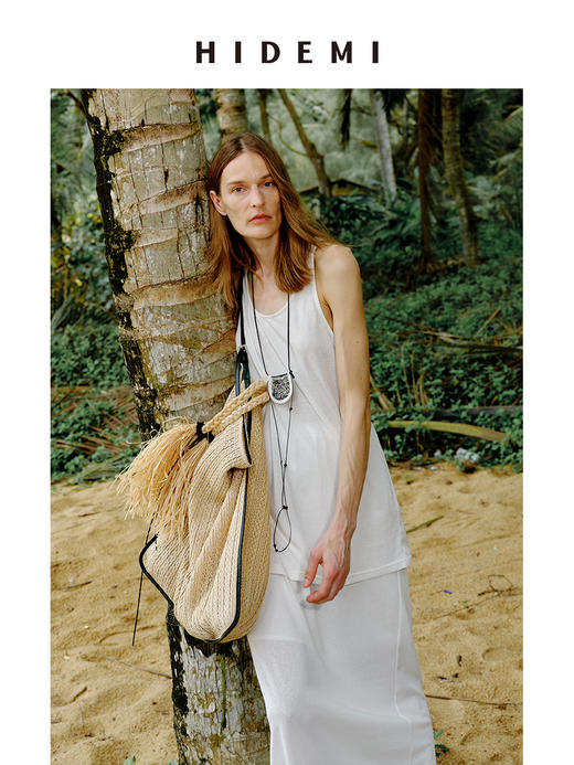 HIDEMI 度假系列极简椭圆领宽松设计感水洗针织背心半裙套装 背心/半身裙 商品图1