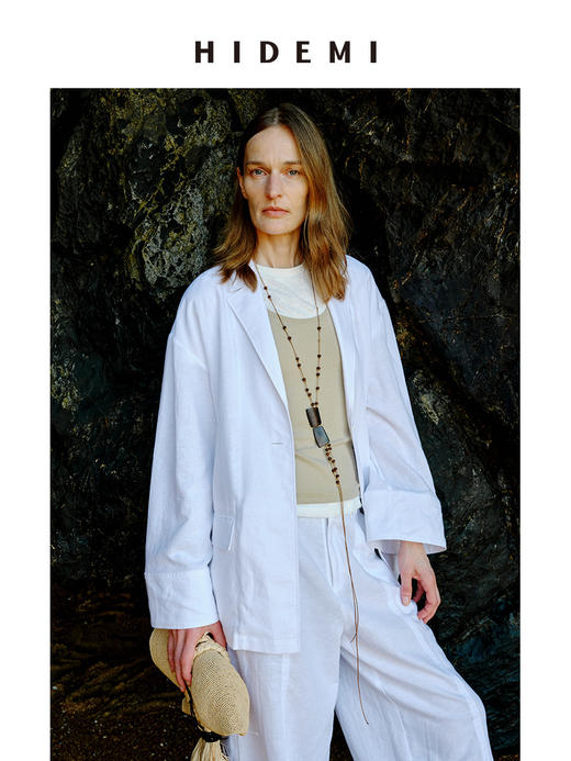 HIDEMI 度假系列水洗亚麻极简廓形口袋设计感宽松西装 商品图1