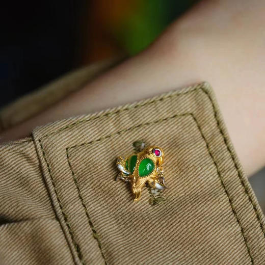 龢盒原创 翡翠鹦鹉纽扣式胸针/袖扣 商品图4