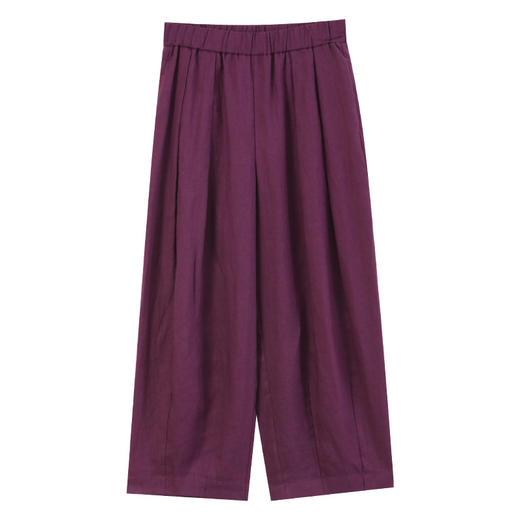 玳莎高腰松紧阔腿裤2024女新款夏季纯色宽松空气感亚麻九分花苞裤  EB36305 商品图4