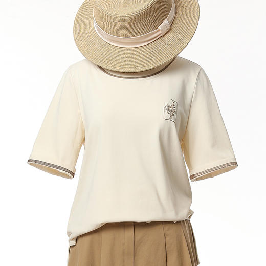 Famecoco范可儿短袖T恤女夏季刺绣撞色上衣FAC3BB001 商品图0