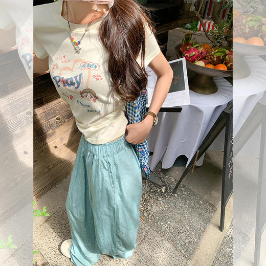 <曾小咸推荐>【俏皮少女】浅黄色短袖T恤+裤子 商品图2