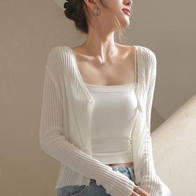 【法式纯欲薄款针织开衫】纯色长袖防晒针织开衫，面料舒适透气不闷热，夏季2025新款薄款披肩外搭设计感小众上衣空调上衣QQ