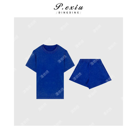 03-4潘依绣丁丁宠粉PanYiXiu/潘依绣100%棉美式重磅洗水做旧T恤短裤套装 SY0507 商品图1