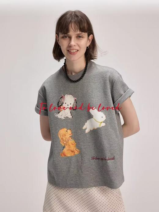 shyshystill/shy202402036/小动物集合印花刺绣两色短袖t恤 商品图2