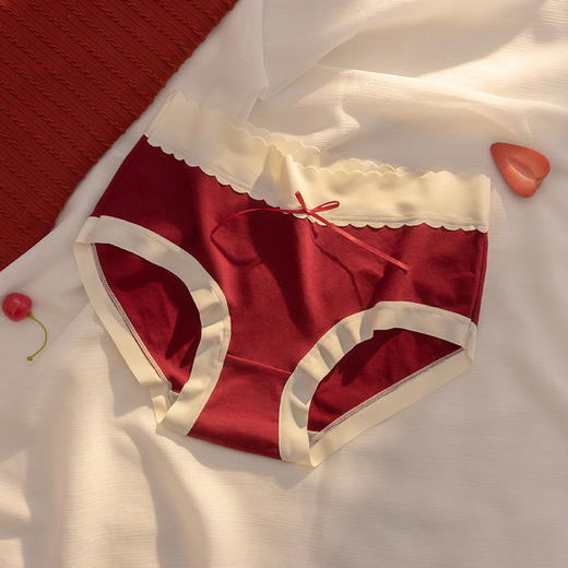 【3条装 裸感亲肤 爱不释手~】大红大紫本命年大红色内裤女加大码中腰透气无痕女士内裤结婚喜庆 商品图7
