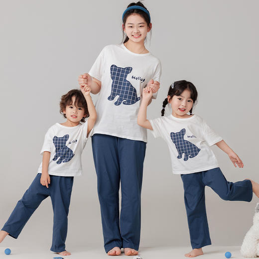 【A类品质，亲子款】夏季新款儿童亲子家纯棉居服套装长裤短分袖竞松撞色涂鸦亲子睡衣 商品图3