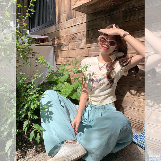 <曾小咸推荐>【俏皮少女】浅黄色短袖T恤+裤子 商品图1