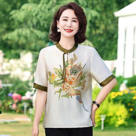 MC 170仿真丝碎花上衣洋气国风T恤 商品图2