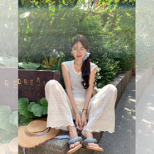 <曾小咸推荐>【夏日苏打】蕾丝刺绣裤子 商品图1