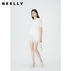 NEELLY纳俪商场同款重工蕾丝镂空上衣短裤两件套女高质感时髦套装N24052Z01182