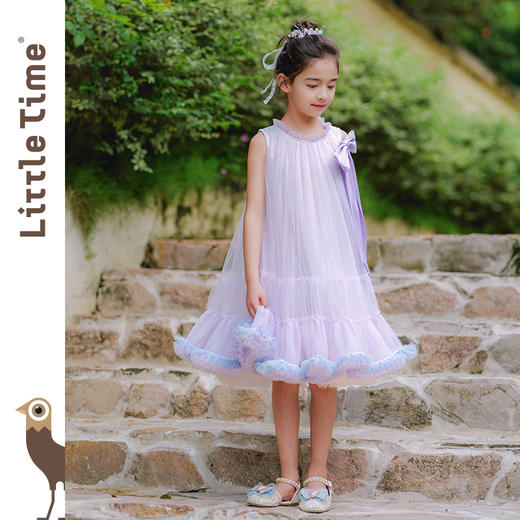 littletime儿童春夏蝴蝶结tutu背心裙紫色礼服裙女童小香风连衣裙 商品图1