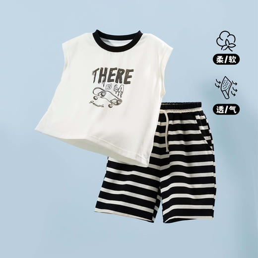 贝贝怡童装男童t恤短裤套装2024夏季新款背心半袖男宝宝凉感夏装 商品图2