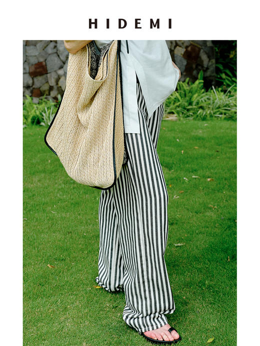 HIDEMI 度假系列条纹水洗棉柔软中低腰阔腿牛仔裤 商品图3