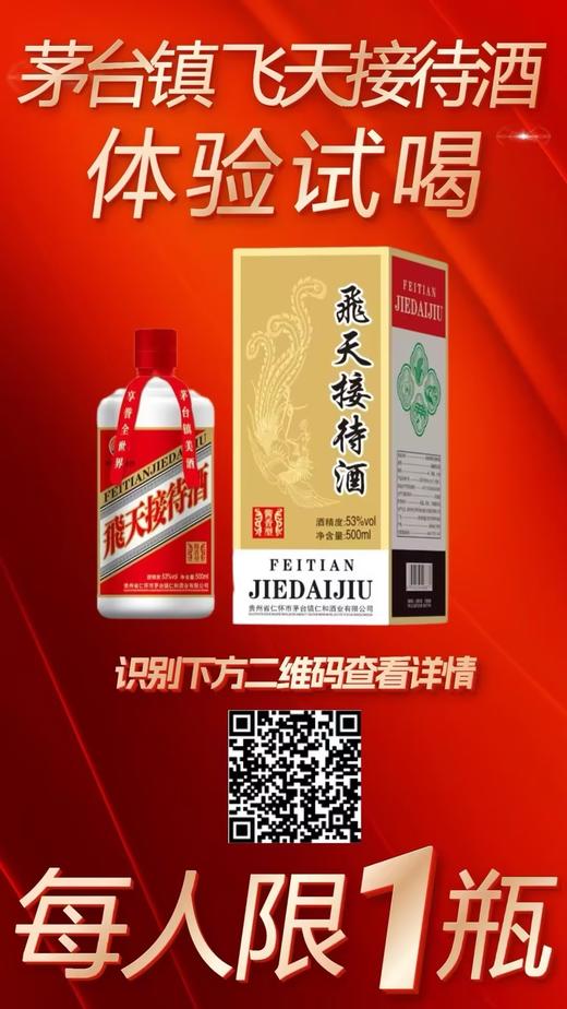 体验试喝，限量1瓶，多拍不发飞天接待酒53度酱香型500ml*1瓶 商品图1