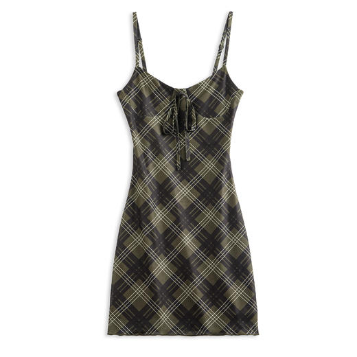 马登复古绿格子吊带裙休闲百搭V领连衣裙收腰设计拉链裙子夏季女 商品图4