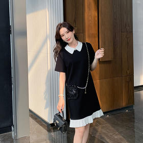 【46号】  奢姿2024夏季新款大码女装减龄荷叶摆裙子胖妹妹设计感撞色连衣裙8942826365////