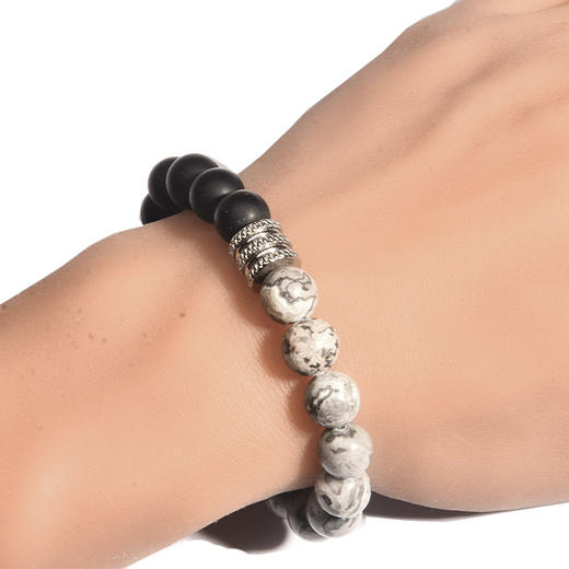 【简约❗️虎眼石手链】欧美不锈钢男士手链  虎眼石+火山石地图石手串 男生学生个性手串 男生学生日礼物Y父亲节礼物手工饰品情人节 商品图1