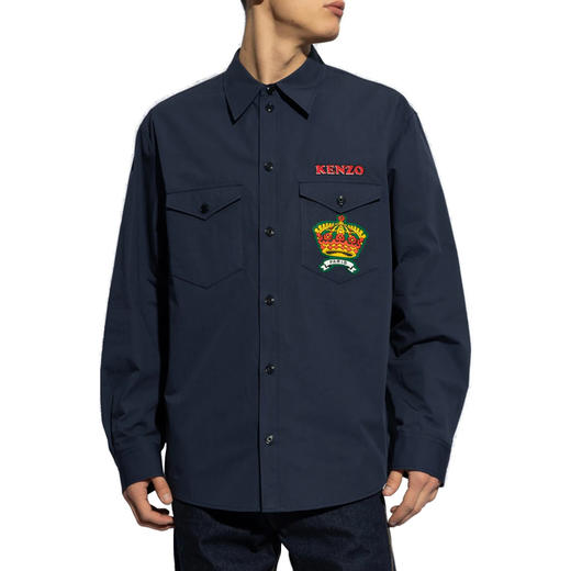 KENZO 高田贤三 男士徽标贴花棉质长袖衬衫 蓝色 FE55 CH414 9LP 77 商品图1