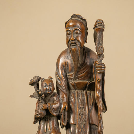 清 黄杨木雕老人童子摆件（黄杨座） 商品图2