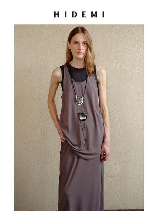 HIDEMI 度假系列极简椭圆领宽松设计感水洗针织背心半裙套装 背心/半身裙 商品图8
