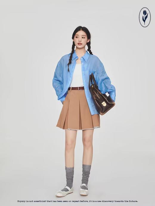 shyshystill/shy202305035/抗皱垂感毛边设计拼色短百褶裙 商品图1