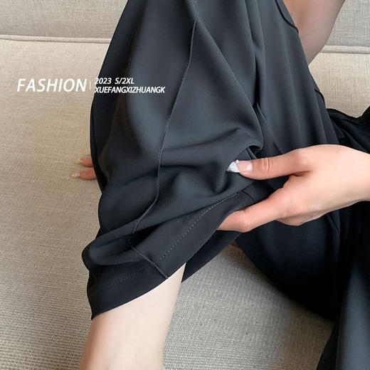 「西装面料！数色可选」抹茶绿冰丝阔腿裤女夏薄款高腰垂感雪纺凉凉裤窄版直筒休闲西装裤下装 商品图2