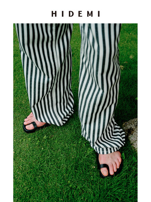 HIDEMI 度假系列条纹水洗棉柔软中低腰阔腿牛仔裤 商品图4