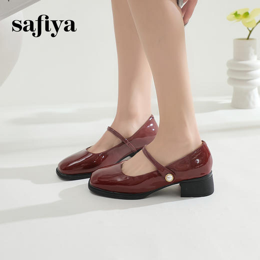 Safiya/索菲娅2024春季新品 复古珍珠一字带方头粗跟玛丽珍浅口单鞋 SF41111138 商品图2